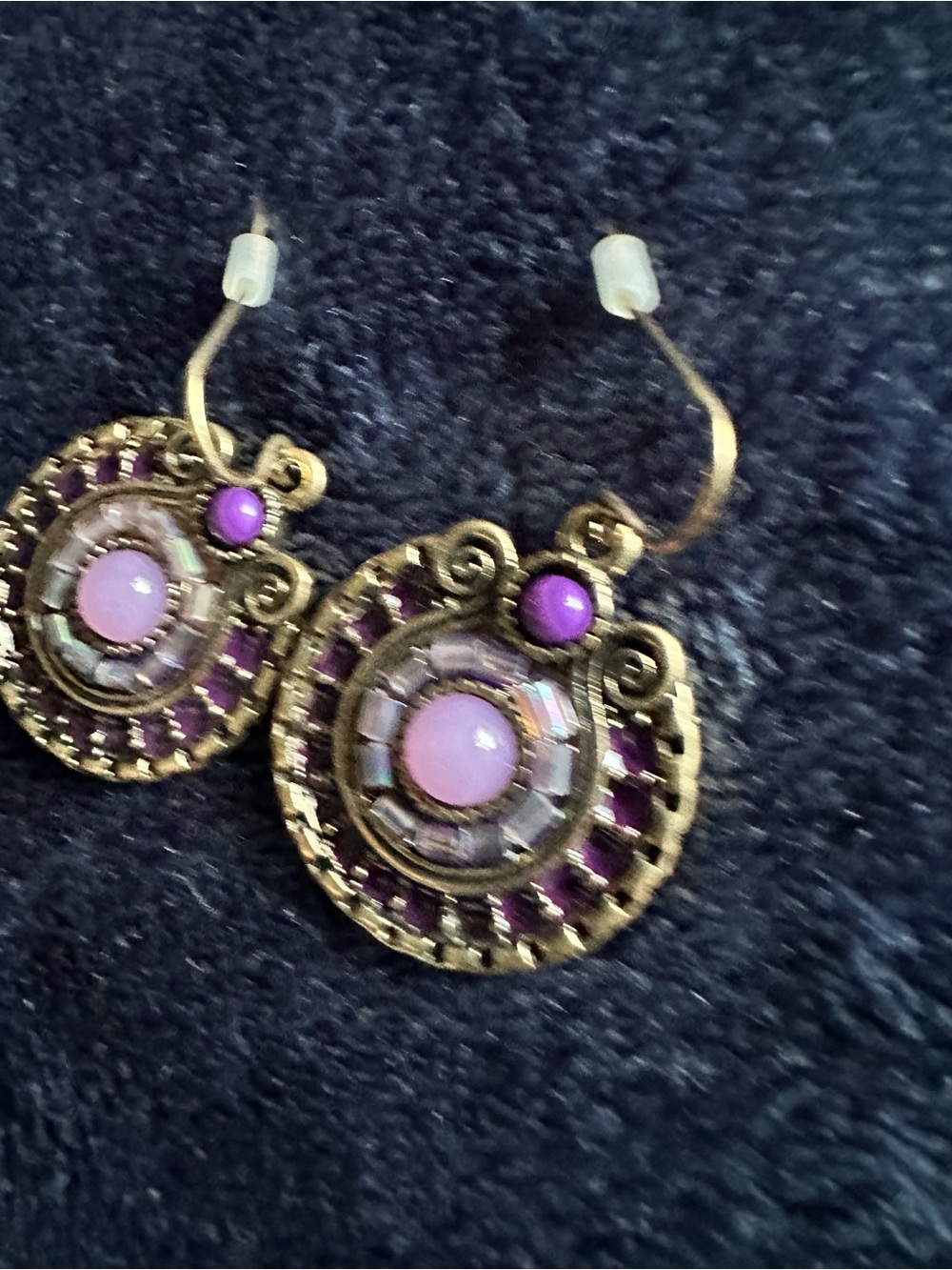Vintage-Inspired Gold Tone & Purple Drop Earrings